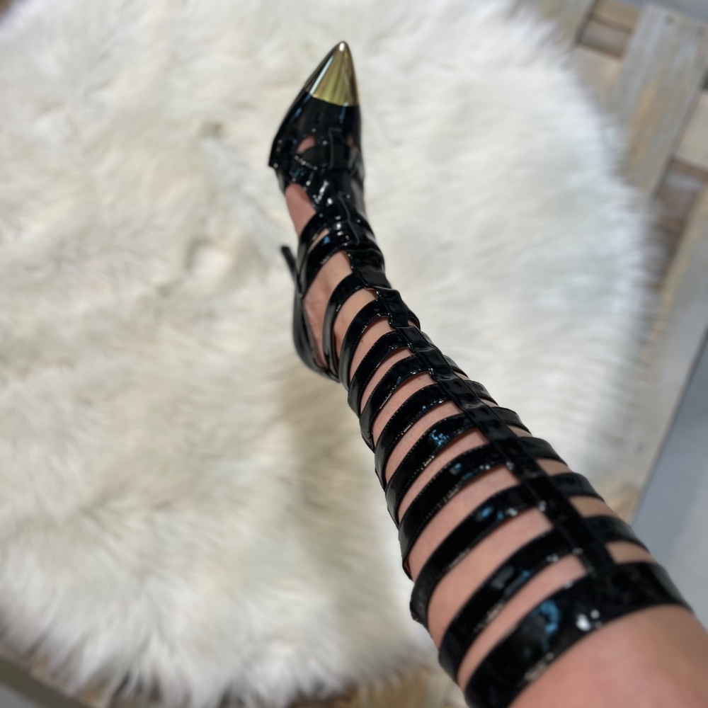 Rare [Jeffrey Campbell] Black < Don't Ask > Tall Cut Out Zip High Heel Boots | 6 - Picture 4 of 16